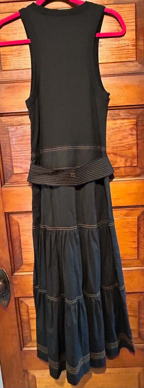 Veronica Beard Jeans Kura Mixed-Media Tiered Midi Dress Black Size S - Picture 7 of 8